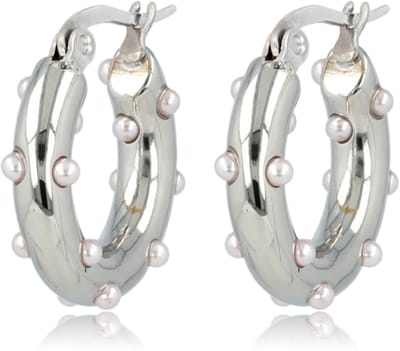 My Bendel - Oorring Zilverkleurig met Roze Parels - Roze Parel Zilverkleurige Oorring: Elegantie In Stijl - met Luxe Cadeauverpakking | Sieraden Voor Dames