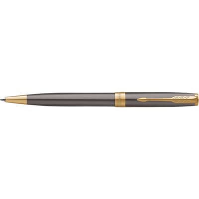 Parker Sonnet Ballpoint Pen | Grey Lacquer with Gold Trims | Medium Point | Black Ink Refill | Gift Box