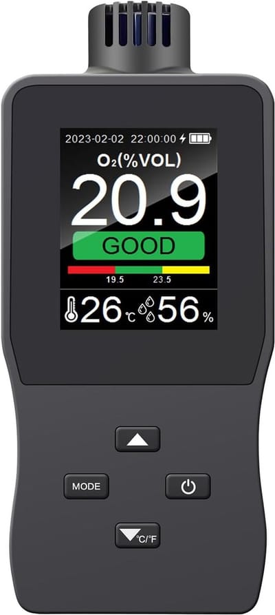 Zuurstofmeter - Luchtkwaliteit Sensor - Veiligheid Meten - Instelbaar Alarm - 225 x 13 x 4 cm - Grijs