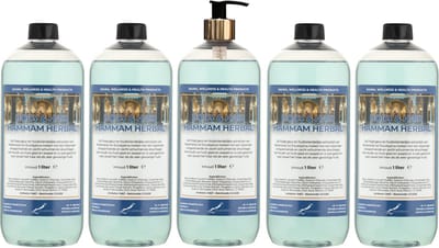 Body & Hair Hammam Herbal 1 liter met gouden pomp - set van 5 stuks - 2 in 1 voor lichaam en haar - voordeelverpakking