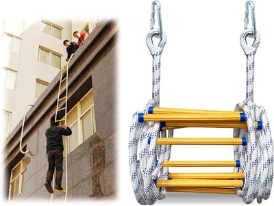 Touwladder Nooduitgang - Veiligheidsladder Ontsnapping - Veilig Ontsnappen - Vlamvertragend Materiaal - 30 Meter - Zwart