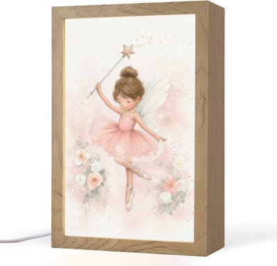 Nachtlampje 20x30 cm - Kinder lampje - Ballerina - Fee - Bloemen - Roze - Tafellamp kinderkamer - Slaapkamer lamp - Bedlamp kinderen - Kinderlampje stopcontact - Wandlamp babykamer - Nachtlampjes