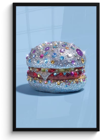 Poster in lijst - Fotolijst 60x90 cm - Posters - Glitters - Hamburger - Blauw - Posterlijst zwart - Decoratie - Wanddecoratie woonkamer - Muurdecoratie slaapkamer
