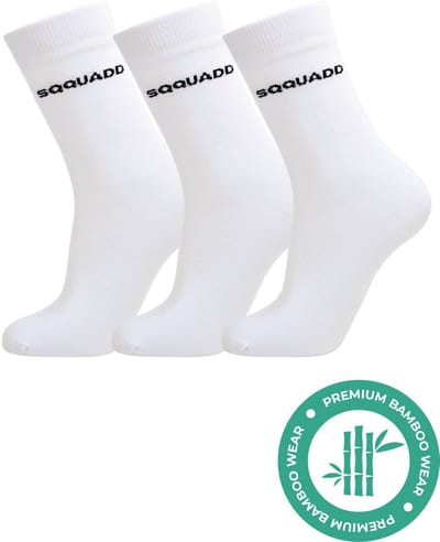 SQQUADD® Bamboe Sokken Dames en Heren - Wit 3-pack - Maat 35-38 - Naadloos en Duurzaam - Tegen Zweetvoeten - Bamboo - Lange Witte Sokken