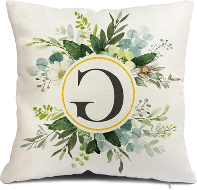 Decoratieve Kussenhoezen met Monogram Letter G en Bloemen - 30x50cm, Groen, Voor Sofa en Landelijke Interieurstijl, Perfect voor Zomer en Familie