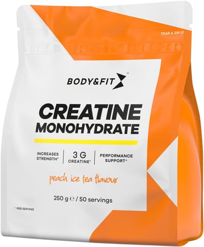 Body & Fit Creatine Monohydrate - Creatine Monohydraat - Supplement voor Spieropbouw/Prestaties - Peach Ice Tea - 250 gram (50 doseringen)