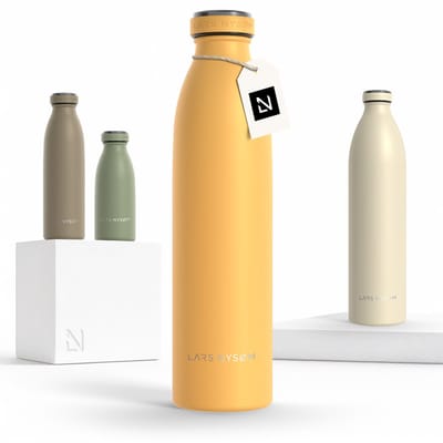 LARS NYSØM Ren Roestvrijstalen drinkfles 750ml - BPA-vrije geïsoleerde waterfles 0,75 Liter (Mustard Yellow)