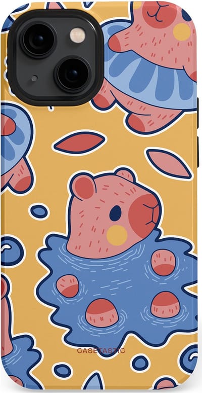 Casetastic Hoesje Geschikt voor Apple iPhone 13 Mini Magsafe - Stijlvolle Beschermende Duo-layer Case - Capibara plons