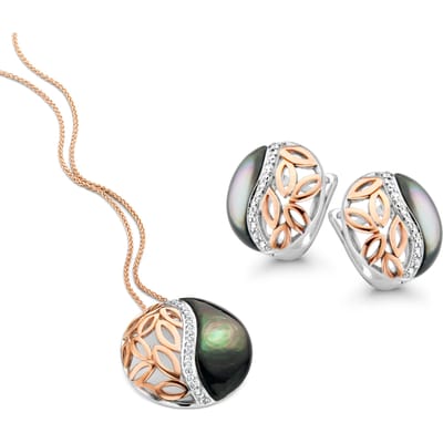 Orphelia 'Unari' Dames 925 Sterling Zilveren Set: Ketting-Hanger + Oorbellen - Zilver/Rosé SET-7112