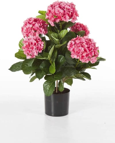Decoratieve hortensia - Kunstbloem plant - Zomerse decoratie - 230 roze bloemen - 55 cm hoog - Roze
