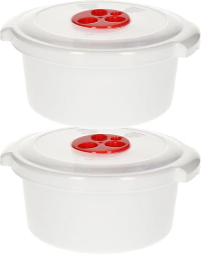 Plastic Forte Magnetronschaal met deksel/ventiel - 2x - 1L - wit - kunststof - hoog model