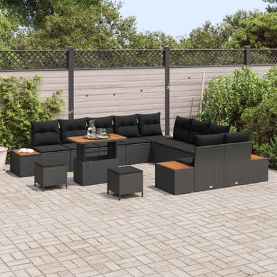 vidaXL - Tuinbank - Set - 13 - st - 12-Aantal - zitplaatsen - Zwart - Poly - rattan