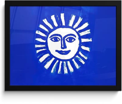 Poster in lijst - Fotolijst 40x30 cm - Posters - Zon - Gezicht - Penseelstructuur - Blauw - Posterlijst zwart - Decoratie - Wanddecoratie woonkamer - Muurdecoratie slaapkamer