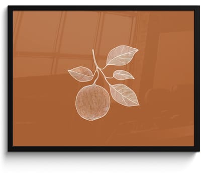 Poster in lijst - Fotolijst 70x50 cm - Posters - Sinaasappel - Getekend - Bladeren - Bruin - Posterlijst zwart - Decoratie - Wanddecoratie woonkamer - Muurdecoratie slaapkamer