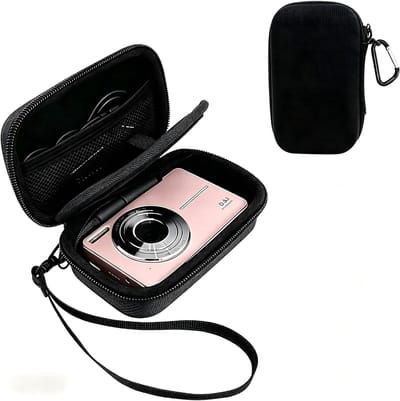 Digitale Camera Tas voor 16MP Camera's, Klein en Hard met Polsband en Carabiner voor SD Kaarten en Accessoires (Zwart)