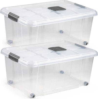 Plasticforte Opslagbak - 3x stuks - 36L - organizer met deksel - 59 x 40 cm - transparant - Opbergbakken