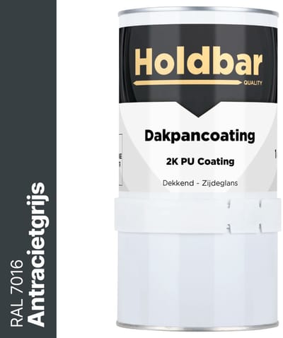 Holdbar Dakpancoating Antracietgrijs (RAL 7016) 1 Kg - Waterdicht - Vuil afstotend - UV-bestendig - Alle Kleuren - Dakpannen verven - Hecht op Steen, Beton, Dakpannen of Bestaande coating - 2 Componenten
