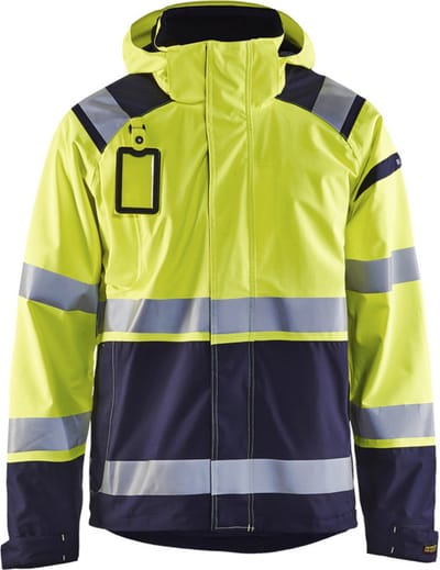 Blåkläder 4987-1987 Shell jack High Vis ongevoerd Geel/Marineblauw maat 4XL