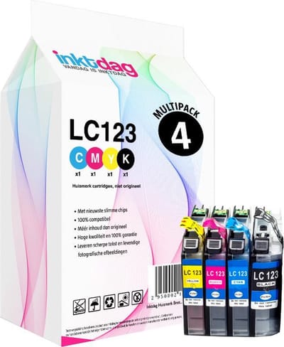 Inktdag Brother LC123 brother inktpatronen van 4 Stuks voor Brother DCP-J132W, DCP-J172W, DCP-J152W, DCP-J552DW, DCP-J752DW, DCP-J4110DW, MFC-J4410DW, MFC-J4510DW, MFC-J4610DW, MFC-J470DW, MFC-J4710DW, MFC-J650DW, MFC-J6520DW, MFC-J6720DW