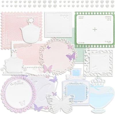 Vintage Scrapbook Snijpapier met Raamdecoratie en Vlinder- en Flesmotieven voor Kaarten, Fotoalbums en Notitieboeken - Creatieve DIY Scrapbooking Materialen