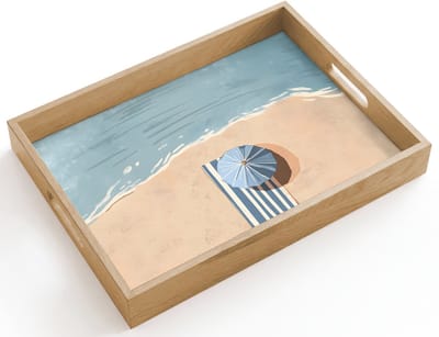 Dienblad hout 40x30 cm - Schootdienblad - Strandlaken - Strepen - Parasol - Strand - Borrelplank rechthoek - Plateau dienbladen