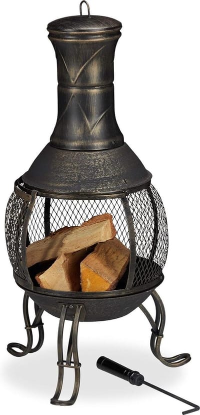 Pookhaak voor Aztekenkachel - Houten rooster - Vonkscherm voor tuin - Terras antieke terrasoven - Hoogte 89 cm - Goud