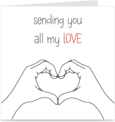 SENDING YOU ALL MY LOVE | kaart met heart sign / love sign hands | wenskaart met envelop | handen / hart / hartje
