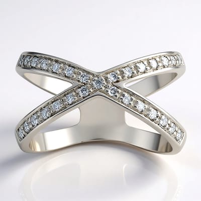 Cavill - Zilveren ring 925 sterling zilver gerhodineerd - 29 I1 G pavé diamant 0 145 ct - Elegant X-vormig design dames ring
