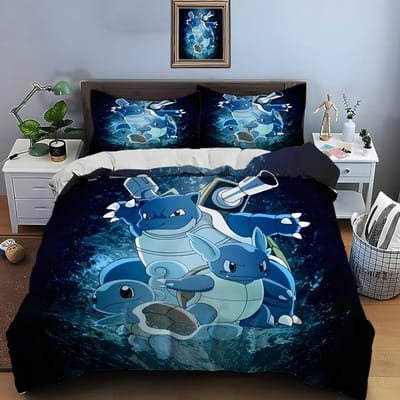 10 maten Pokémon Squirtle beddengoedset, 3-delige set, kingsize kussensloop, bedsprei voor volwassenen, slaapkamerbeddengoedset, ideaal als cadeau. US Twin(172*218cm)3pcs