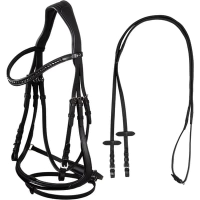 Dressuurhoofdstel met gecombineerde neusriem voor paard met rubberen teugels Supreme Modello Hemelite