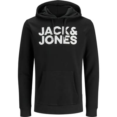 JACK & JONES Corp logo sweat hood regular fit - heren hoodie katoenmengsel met capuchon - zwart grote print