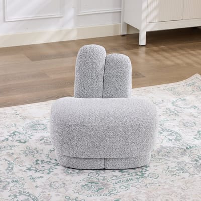 Wishdor - Poef Met Konijnenoren - Zachte Bekleding En Vast Gevoerd - Speels Ontwerp - Voor Woonkamer - Stof En Hout - Antiekgrijs-Wit