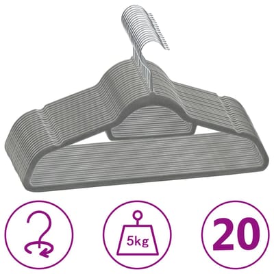 vidaXL - 20-delige - Kledinghangerset - anti-slip - fluweel - grijs