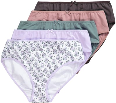 Ulla Popken - Dames - Midi-slips set van 5 motief / effen - Zachtlavendel - Maat 58+