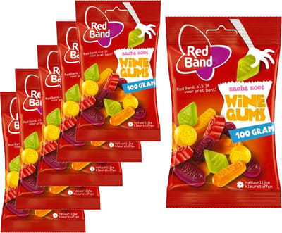 6 Zakjes Red Band Winegums á 100 gram - Voordeelverpakking Snoepgoed