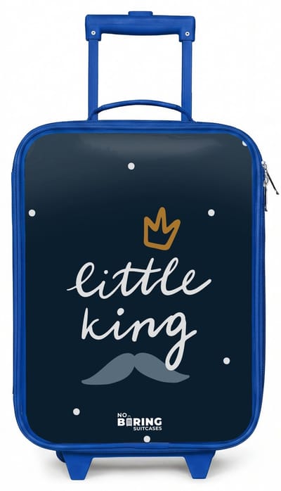 NoBoringSuitcases.com® - Kinderkoffer blauw - Kindertrolley jongen - Little king met stippen - Koffer kind lichtgewicht - Reiskoffer trolley voor kinderen - Koffertje met lichtgevende wieltjes - Rolkoffer