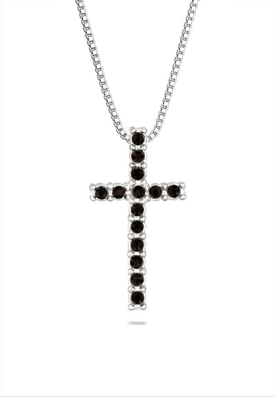 KUZZOI - Halsketting - Ketting met Hanger Heren Kruis Venetiaanse Ketting Glaskristallen Xiljoen Geslepen Zwart 925 Sterling Zilver Communie / Bevestiging 50 cm - Heren