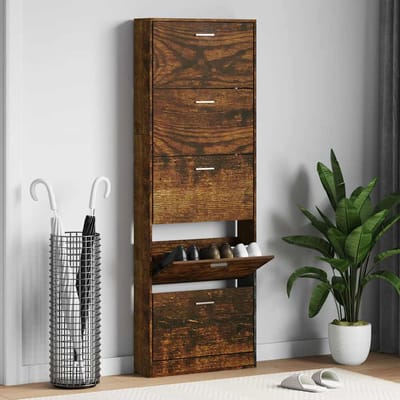vidaXL - Schoenenkast - 59x17x169 - cm - bewerkt - hout - gerookt - eikenkleurig