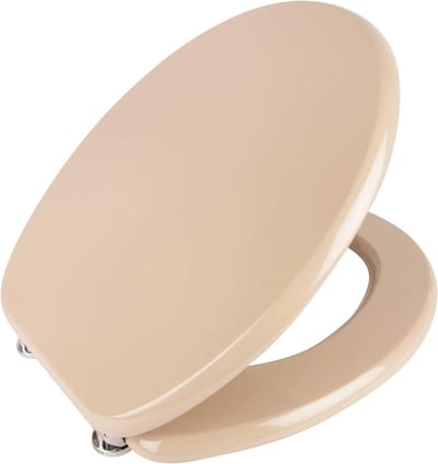 Venezia toiletzitting in Bahama beige, met robuuste houten kern, Fast-Fix snelbevestiging met roestvrije metalen scharnieren, toiletdeksel in ovale standaard O-vorm universeel, beige,