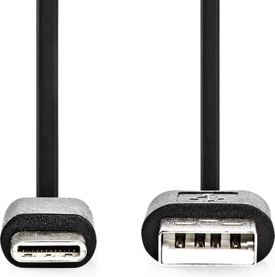 Nedis USB-Kabel - USB 2.0 - USB-A Male - USB-C Male - 15 W - 480 Mbps - Vernikkeld - 3.00 m - Rond - PVC - Zwart - Label