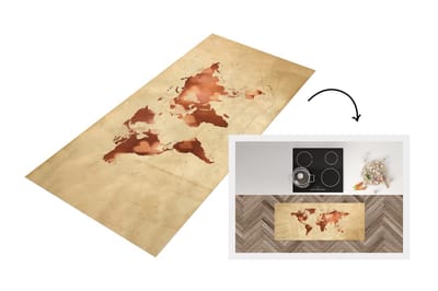 Keukenloper - Loper keuken - Wereldkaart - Brons - Harten - 120x50 cm - Keukenloper vinyl