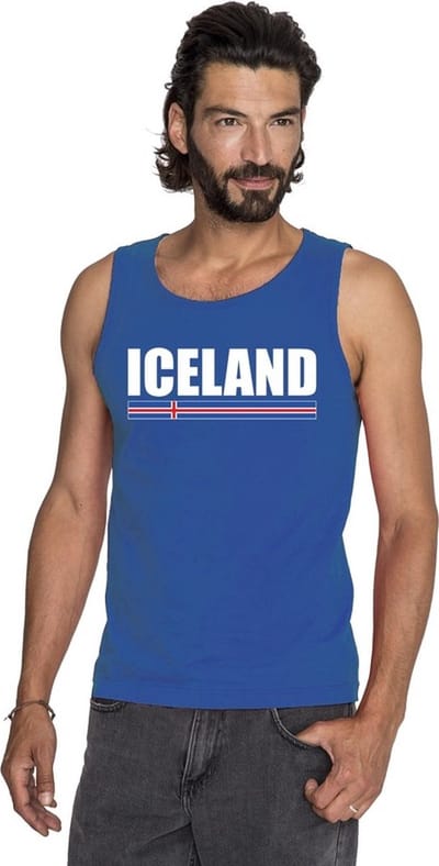 Blauw Iceland supporter mouwloos shirt heren - Ijsland singlet shirt/ tanktop S