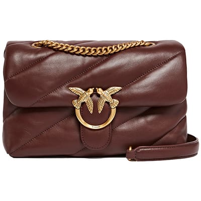 PINKO Leren schoudertas Love Puff Classic CL Sheep Nappa Burgundy Wine - Antique Gold donkerbruin