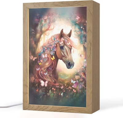 Nachtlampje 20x30 cm - Kinder lampje - Paard - Natuur - Bloemen - Vlinders - Bos - Tafellamp kinderkamer - Slaapkamer lamp - Bedlamp kinderen - Kinderlampje stopcontact - Wandlamp babykamer - Nachtlampjes