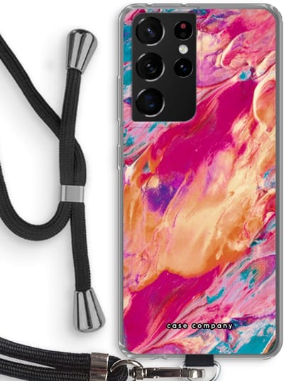 Case Company® - Hoesje met koord geschikt voor Samsung Galaxy S21 Ultra hoesje met Koord - Pastel Echoes - Telefoonhoesje met Zwart Koord - Bescherming aan alle Kanten en Over de Schermrand