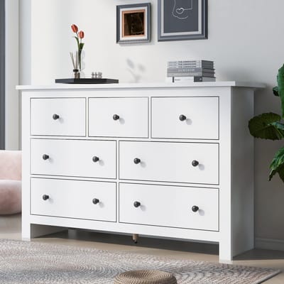 Wishdor Dressoir Met 7 Lades - Zijdezachte Ladegeleiders - Landelijke Stijl - Spaanplaat - Wit - 152 X 40 X 88,5 Cm