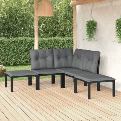 vidaXL - 5-delige - Loungeset - poly - rattan - zwart - en - grijs