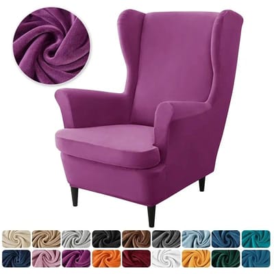 1PC Stretch Wing Chair Hoezen Elastisch Anti-vuil Velvet Wingback Leunstoelhoes Enkele Relax Bankhoezen met Zitkussenhoes