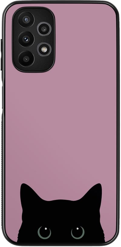 Hoesje geschikt voor Samsung Galaxy A13 4G - Zwarte kat - TPU Hard Case Backcover - Roze - Mooie Telefoonhoesjes