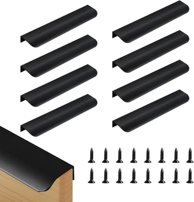 8-delig Zwart Verborgen Kastgrepen, 20cm Meubelhandgrepen Onzichtbaar, Modern Keukengrepen van Aluminium, Deurgrepen Ronde Rand, Handvriendelijk voor Keukenkasten, Lades, Garderobekasten